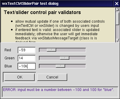 A few wxTextCtrl/wxSlider pairs.